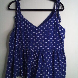 Gap Shirt Women L Sleeveless Tie Straps Ruffle Pattern Blue